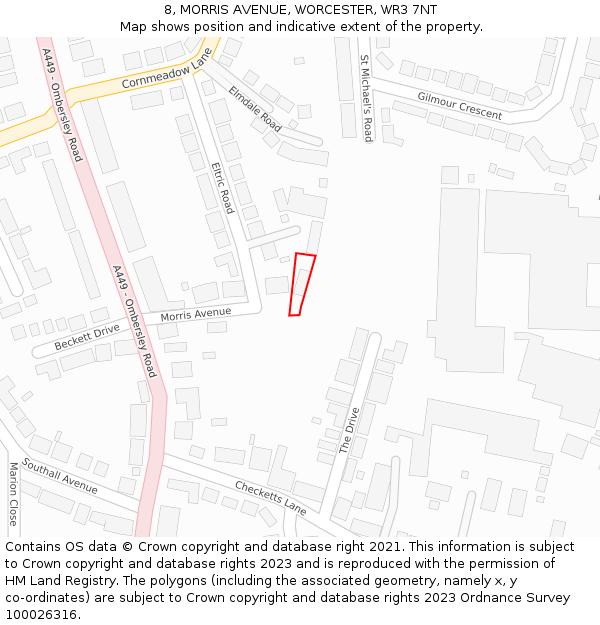 8, MORRIS AVENUE, WORCESTER, WR3 7NT: Location map and indicative extent of plot