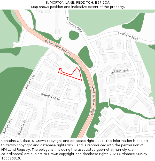 8, MORTON LANE, REDDITCH, B97 5QA: Location map and indicative extent of plot