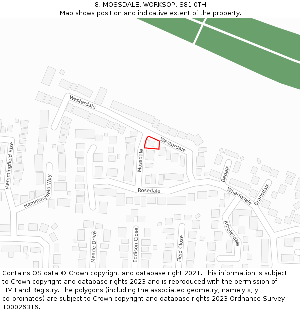 8, MOSSDALE, WORKSOP, S81 0TH: Location map and indicative extent of plot