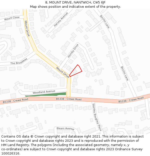 8, MOUNT DRIVE, NANTWICH, CW5 6JF: Location map and indicative extent of plot