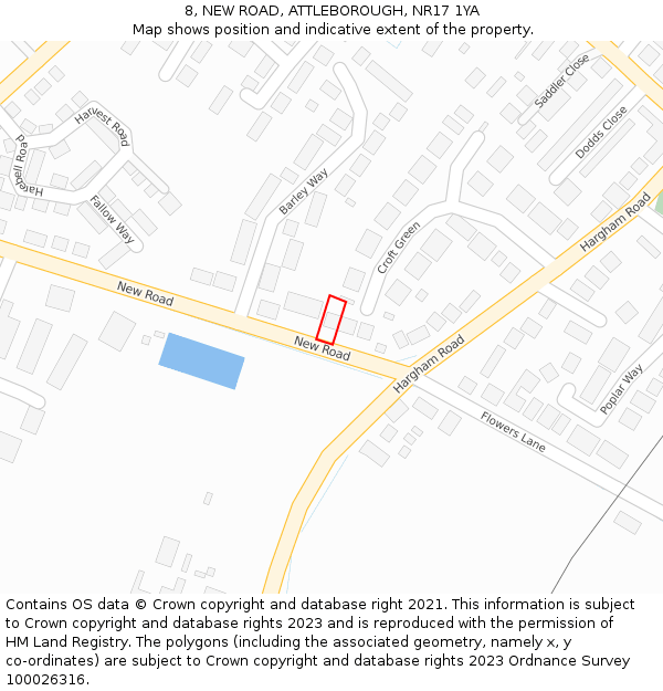 8, NEW ROAD, ATTLEBOROUGH, NR17 1YA: Location map and indicative extent of plot