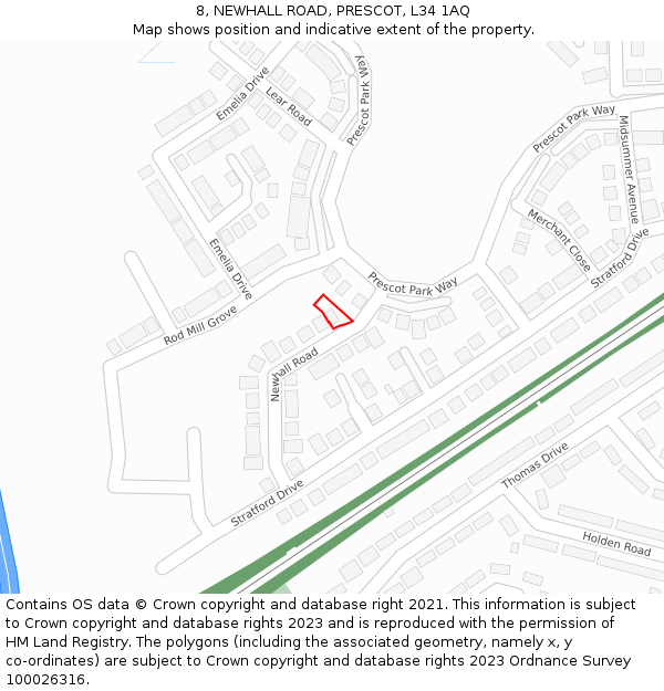 8, NEWHALL ROAD, PRESCOT, L34 1AQ: Location map and indicative extent of plot