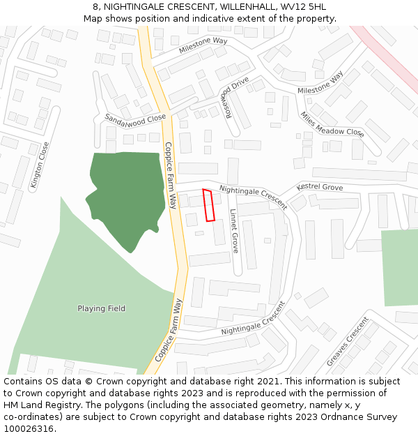 8, NIGHTINGALE CRESCENT, WILLENHALL, WV12 5HL: Location map and indicative extent of plot