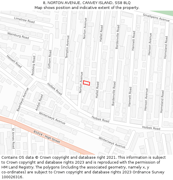 8, NORTON AVENUE, CANVEY ISLAND, SS8 8LQ: Location map and indicative extent of plot