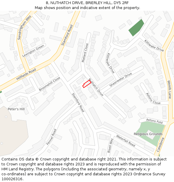 8, NUTHATCH DRIVE, BRIERLEY HILL, DY5 2RF: Location map and indicative extent of plot
