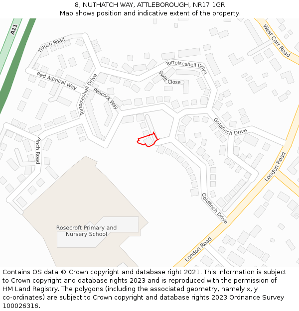 8, NUTHATCH WAY, ATTLEBOROUGH, NR17 1GR: Location map and indicative extent of plot