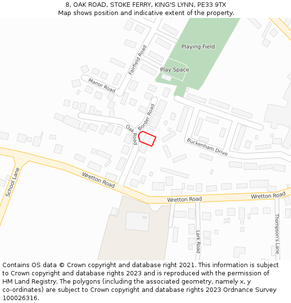 8, OAK ROAD, STOKE FERRY, KING'S LYNN, PE33 9TX: Location map and indicative extent of plot