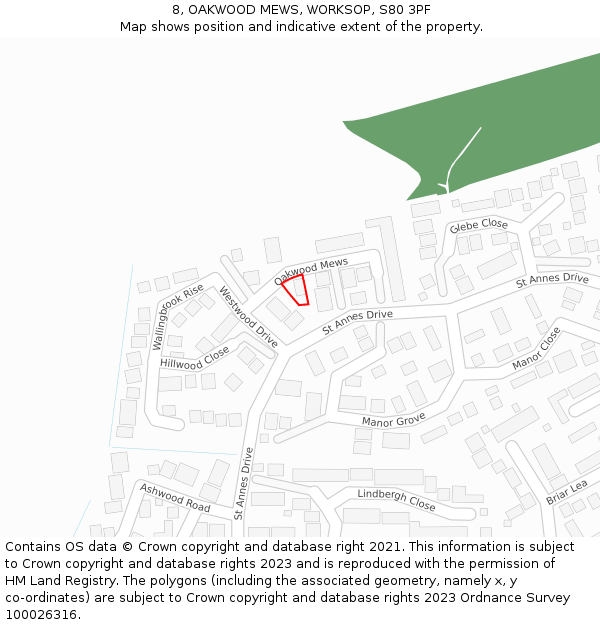 8, OAKWOOD MEWS, WORKSOP, S80 3PF: Location map and indicative extent of plot