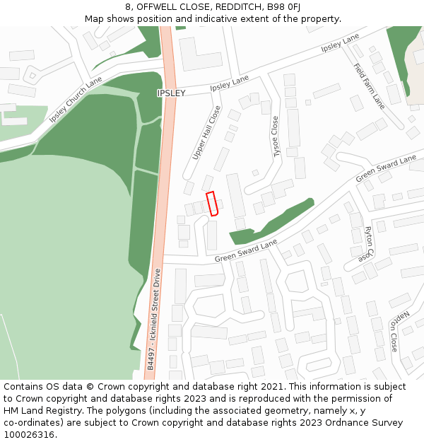 8, OFFWELL CLOSE, REDDITCH, B98 0FJ: Location map and indicative extent of plot