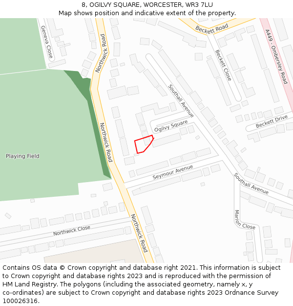 8, OGILVY SQUARE, WORCESTER, WR3 7LU: Location map and indicative extent of plot