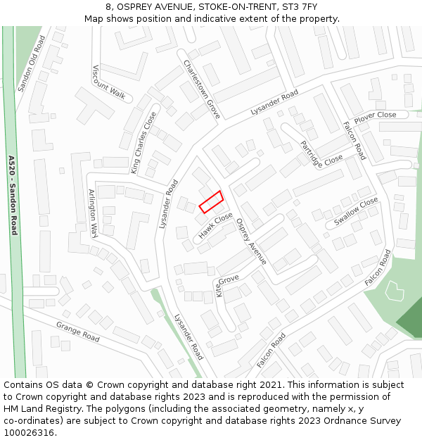 8, OSPREY AVENUE, STOKE-ON-TRENT, ST3 7FY: Location map and indicative extent of plot