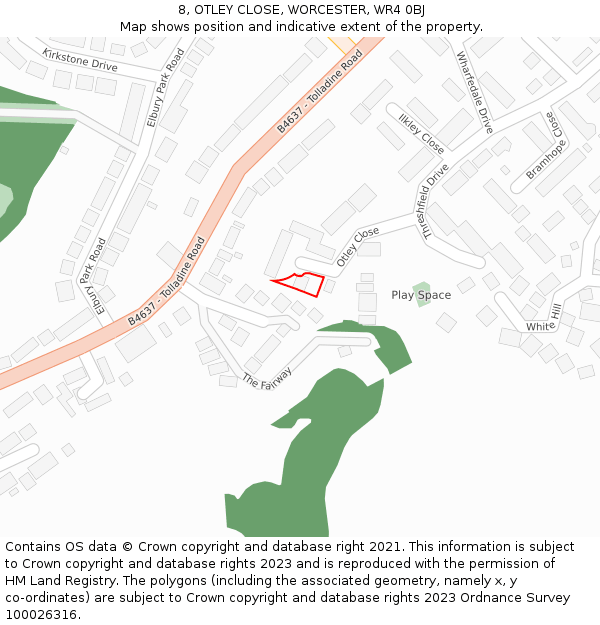 8, OTLEY CLOSE, WORCESTER, WR4 0BJ: Location map and indicative extent of plot