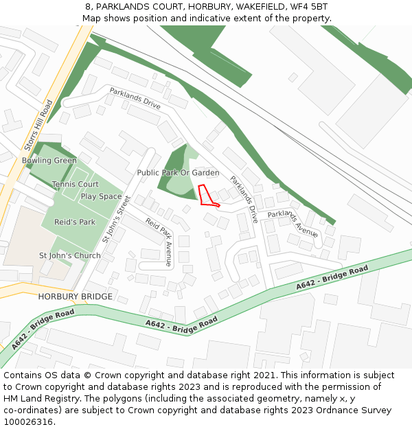 8, PARKLANDS COURT, HORBURY, WAKEFIELD, WF4 5BT: Location map and indicative extent of plot