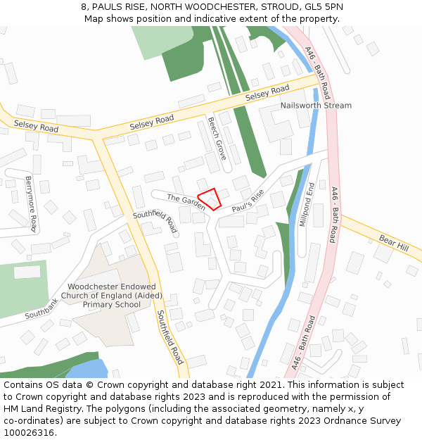 8, PAULS RISE, NORTH WOODCHESTER, STROUD, GL5 5PN: Location map and indicative extent of plot