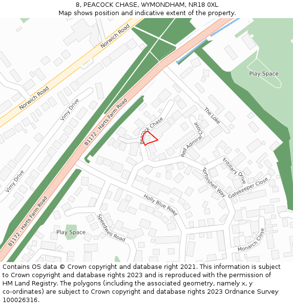 8, PEACOCK CHASE, WYMONDHAM, NR18 0XL: Location map and indicative extent of plot