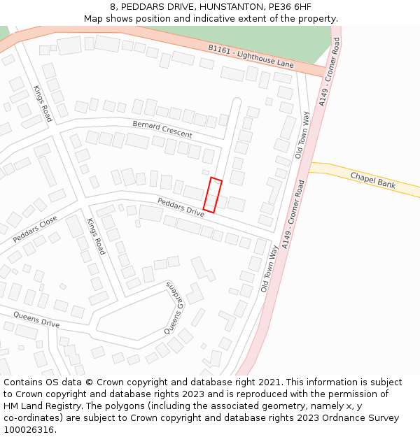 8, PEDDARS DRIVE, HUNSTANTON, PE36 6HF: Location map and indicative extent of plot