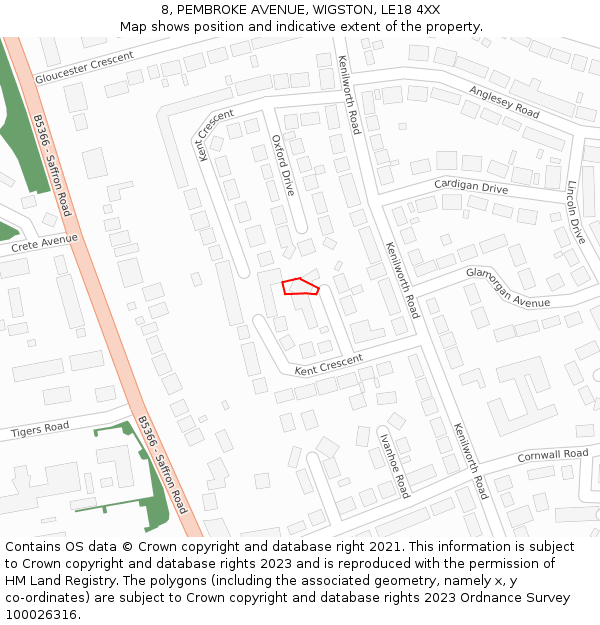 8, PEMBROKE AVENUE, WIGSTON, LE18 4XX: Location map and indicative extent of plot