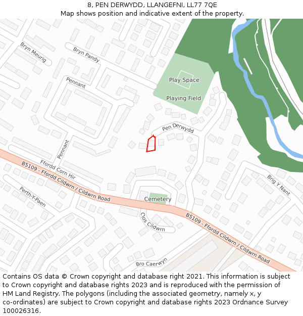 8, PEN DERWYDD, LLANGEFNI, LL77 7QE: Location map and indicative extent of plot