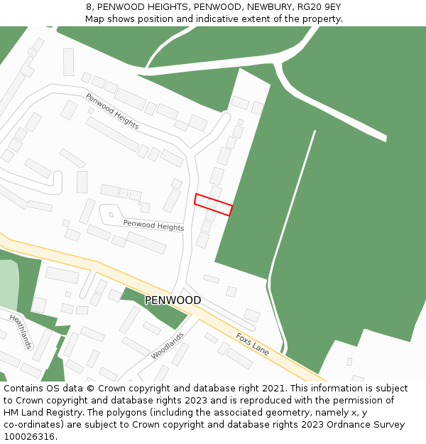 8, PENWOOD HEIGHTS, PENWOOD, NEWBURY, RG20 9EY: Location map and indicative extent of plot