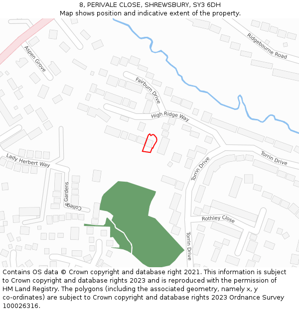 8, PERIVALE CLOSE, SHREWSBURY, SY3 6DH: Location map and indicative extent of plot