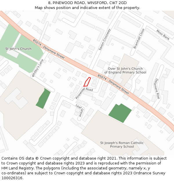 8, PINEWOOD ROAD, WINSFORD, CW7 2GD: Location map and indicative extent of plot