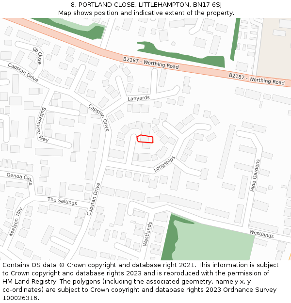 8, PORTLAND CLOSE, LITTLEHAMPTON, BN17 6SJ: Location map and indicative extent of plot