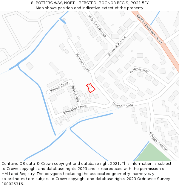 8, POTTERS WAY, NORTH BERSTED, BOGNOR REGIS, PO21 5FY: Location map and indicative extent of plot