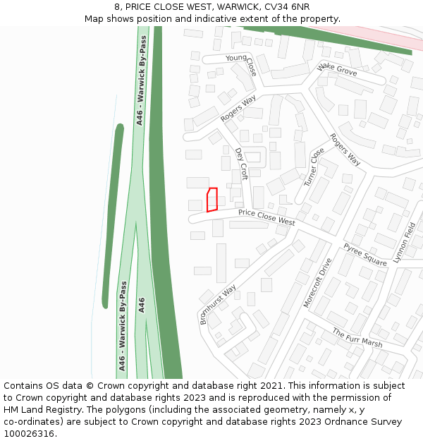 8, PRICE CLOSE WEST, WARWICK, CV34 6NR: Location map and indicative extent of plot