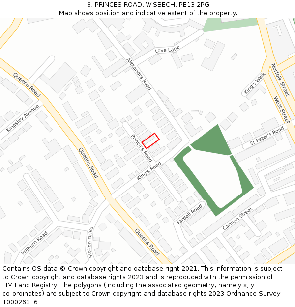 8, PRINCES ROAD, WISBECH, PE13 2PG: Location map and indicative extent of plot