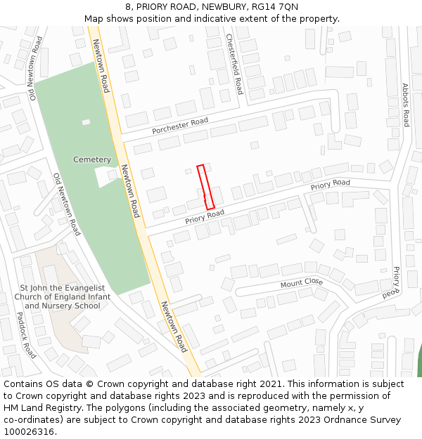 8, PRIORY ROAD, NEWBURY, RG14 7QN: Location map and indicative extent of plot
