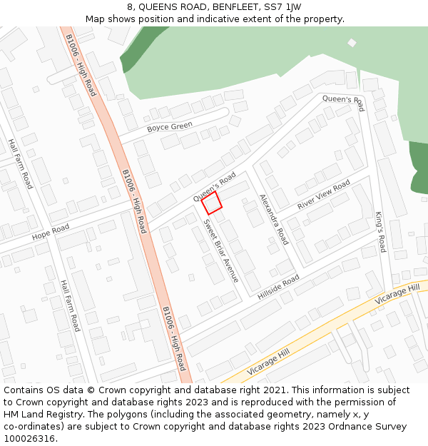 8, QUEENS ROAD, BENFLEET, SS7 1JW: Location map and indicative extent of plot