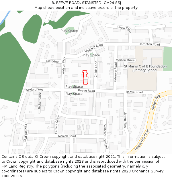 8, REEVE ROAD, STANSTED, CM24 8SJ: Location map and indicative extent of plot