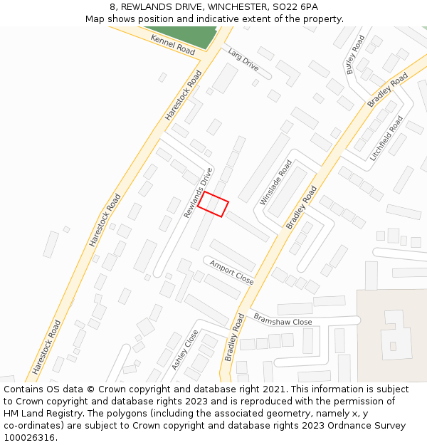 8, REWLANDS DRIVE, WINCHESTER, SO22 6PA: Location map and indicative extent of plot