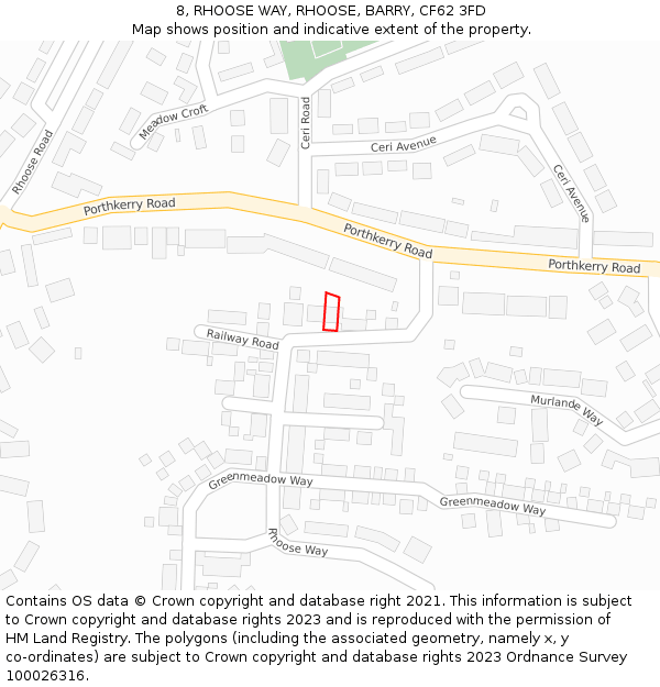 8, RHOOSE WAY, RHOOSE, BARRY, CF62 3FD: Location map and indicative extent of plot