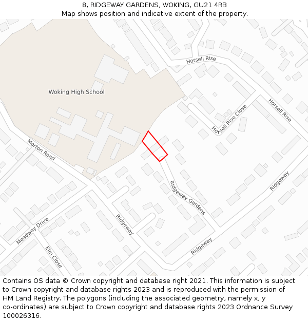 8, RIDGEWAY GARDENS, WOKING, GU21 4RB: Location map and indicative extent of plot