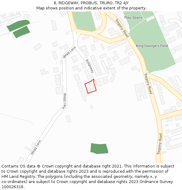 8, RIDGEWAY, PROBUS, TRURO, TR2 4JY: Location map and indicative extent of plot