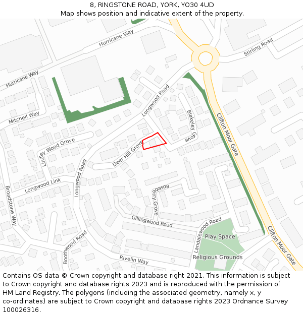 8, RINGSTONE ROAD, YORK, YO30 4UD: Location map and indicative extent of plot