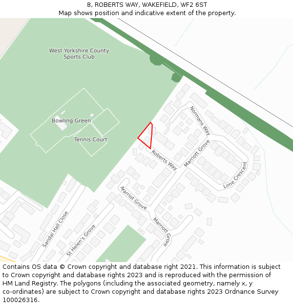 8, ROBERTS WAY, WAKEFIELD, WF2 6ST: Location map and indicative extent of plot