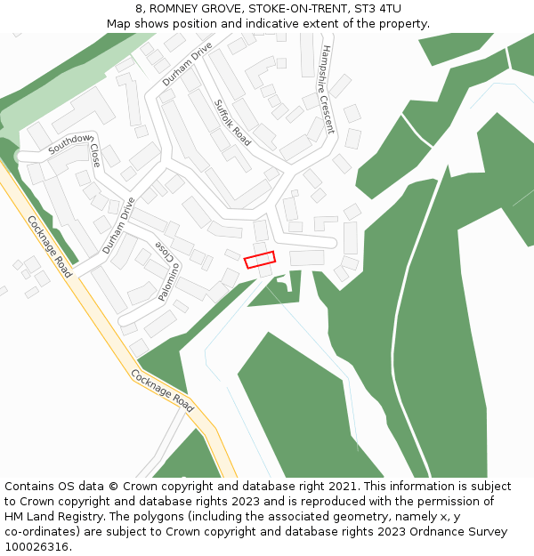 8, ROMNEY GROVE, STOKE-ON-TRENT, ST3 4TU: Location map and indicative extent of plot