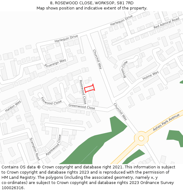 8, ROSEWOOD CLOSE, WORKSOP, S81 7RD: Location map and indicative extent of plot