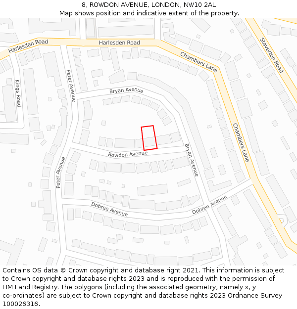 8, ROWDON AVENUE, LONDON, NW10 2AL: Location map and indicative extent of plot