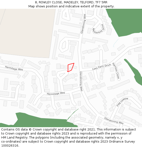 8, ROWLEY CLOSE, MADELEY, TELFORD, TF7 5RR: Location map and indicative extent of plot