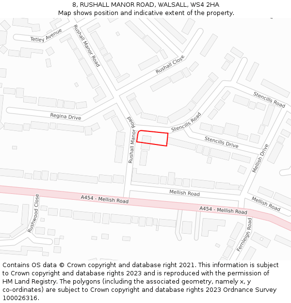 8, RUSHALL MANOR ROAD, WALSALL, WS4 2HA: Location map and indicative extent of plot