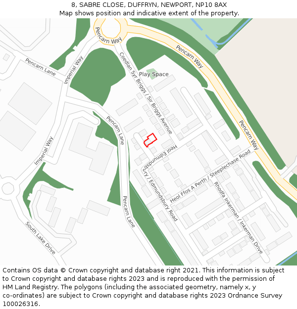 8, SABRE CLOSE, DUFFRYN, NEWPORT, NP10 8AX: Location map and indicative extent of plot