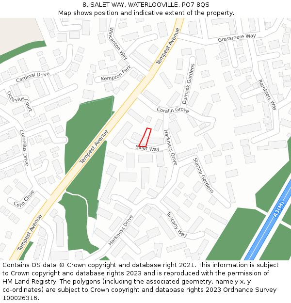 8, SALET WAY, WATERLOOVILLE, PO7 8QS: Location map and indicative extent of plot