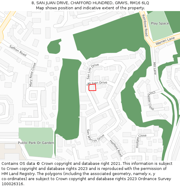 8, SAN JUAN DRIVE, CHAFFORD HUNDRED, GRAYS, RM16 6LQ: Location map and indicative extent of plot