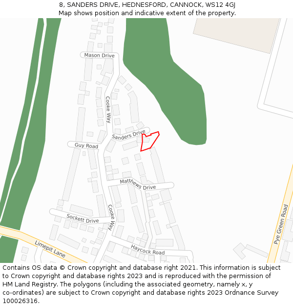 8, SANDERS DRIVE, HEDNESFORD, CANNOCK, WS12 4GJ: Location map and indicative extent of plot