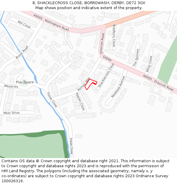 8, SHACKLECROSS CLOSE, BORROWASH, DERBY, DE72 3GX: Location map and indicative extent of plot