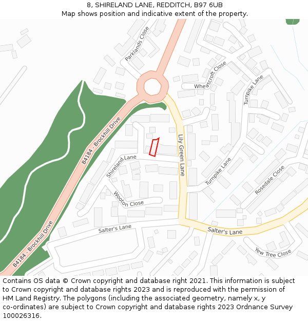 8, SHIRELAND LANE, REDDITCH, B97 6UB: Location map and indicative extent of plot