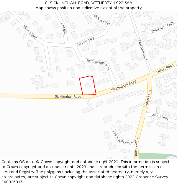 8, SICKLINGHALL ROAD, WETHERBY, LS22 6AA: Location map and indicative extent of plot